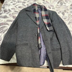 Men's Grey Pea Coat with scarf